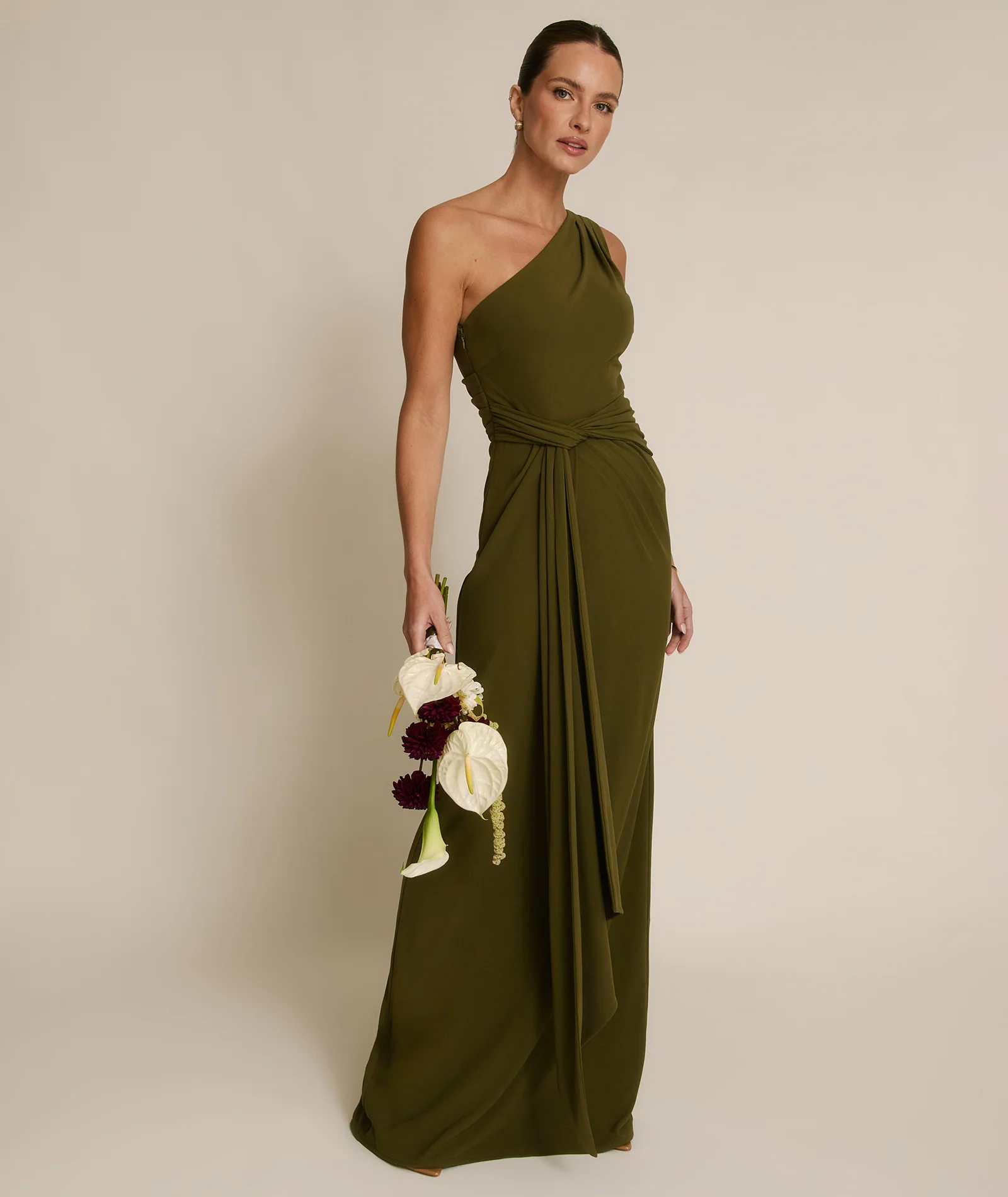 One Shoulder Stretch Sculpt Bridesmaid Dress - Fern Green
