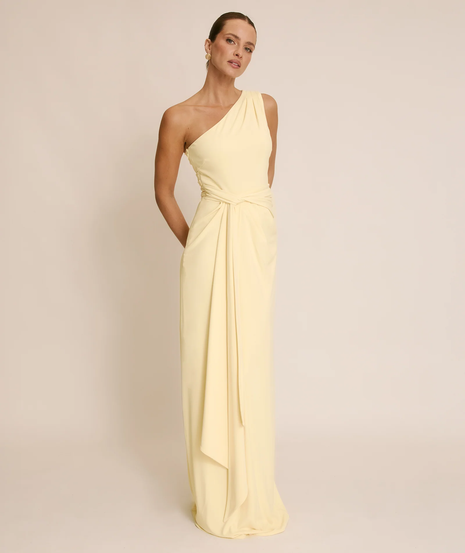 One Shoulder Stretch Sculpt Bridesmaid Dress - Lemon