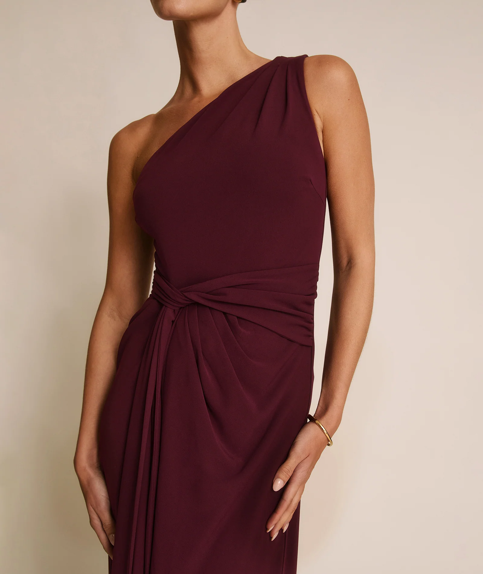One Shoulder Stretch Sculpt Bridesmaid Dress - Merlot - Image 2