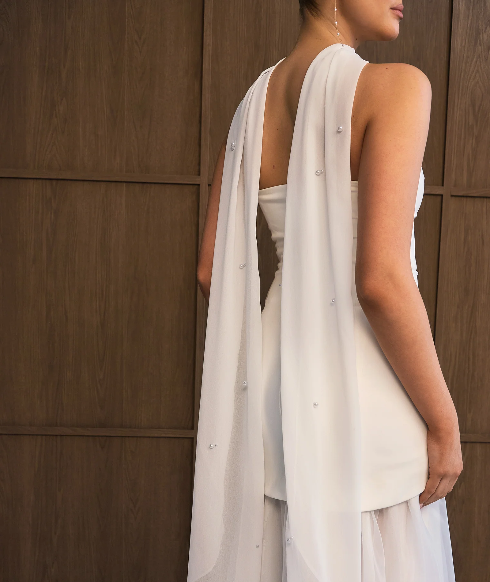 Pearl Chiffon Neck Scarf - White
