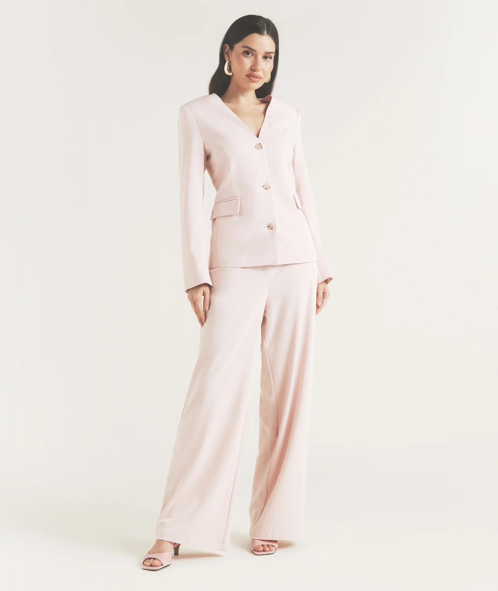 Tailored Wide Leg Pants - Pink - Image 4