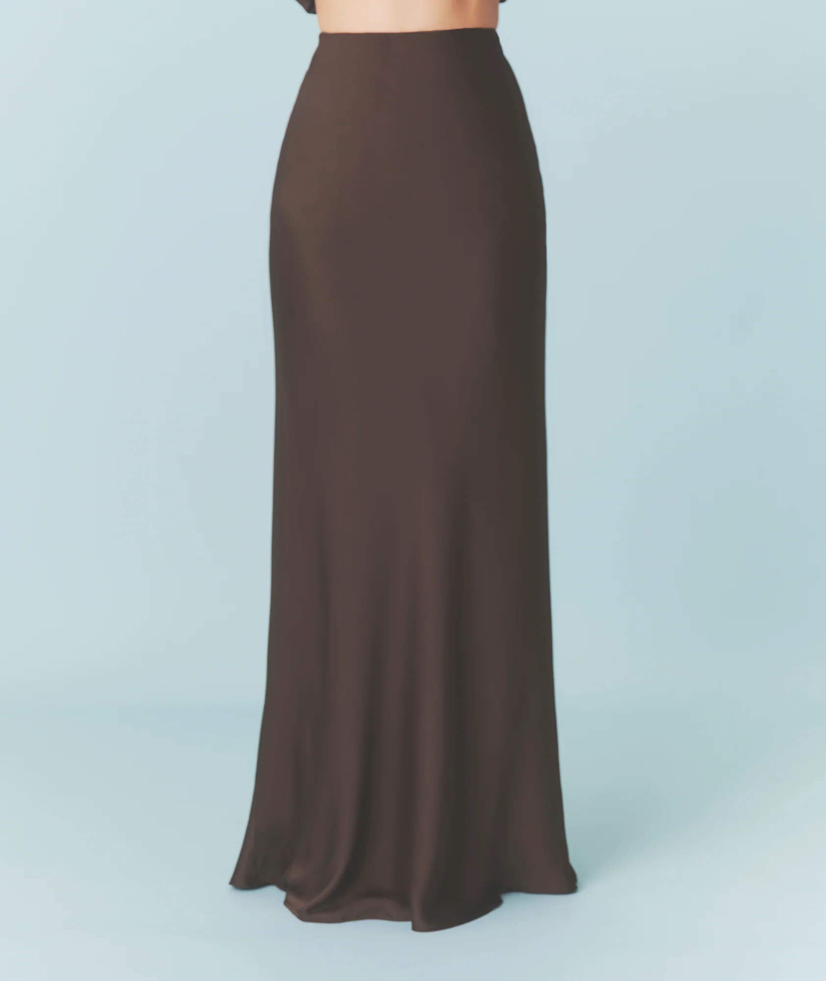 Satin Bias Maxi Skirt - Chocolate - Image 2