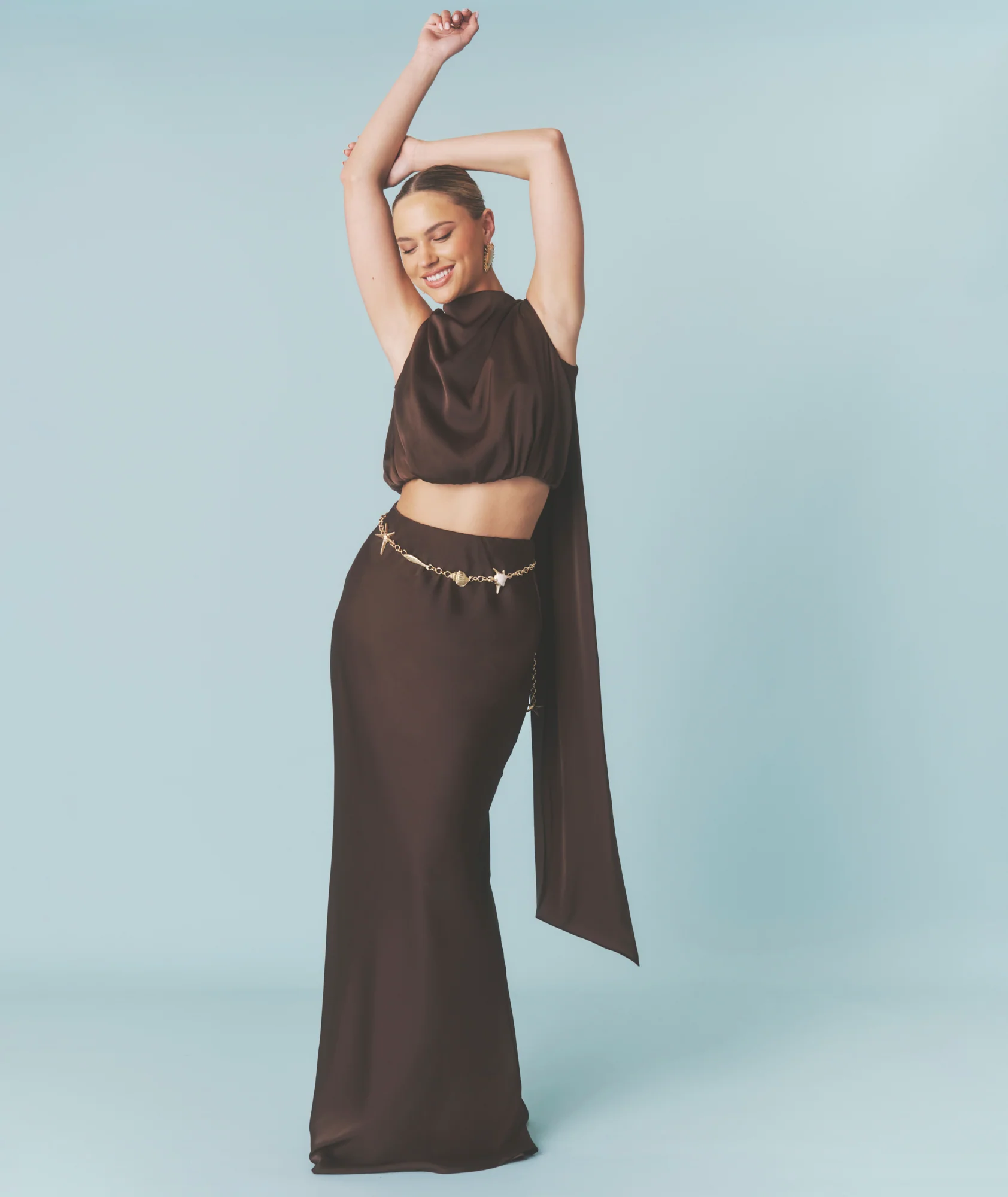 Satin Bias Maxi Skirt - Chocolate - Image 6