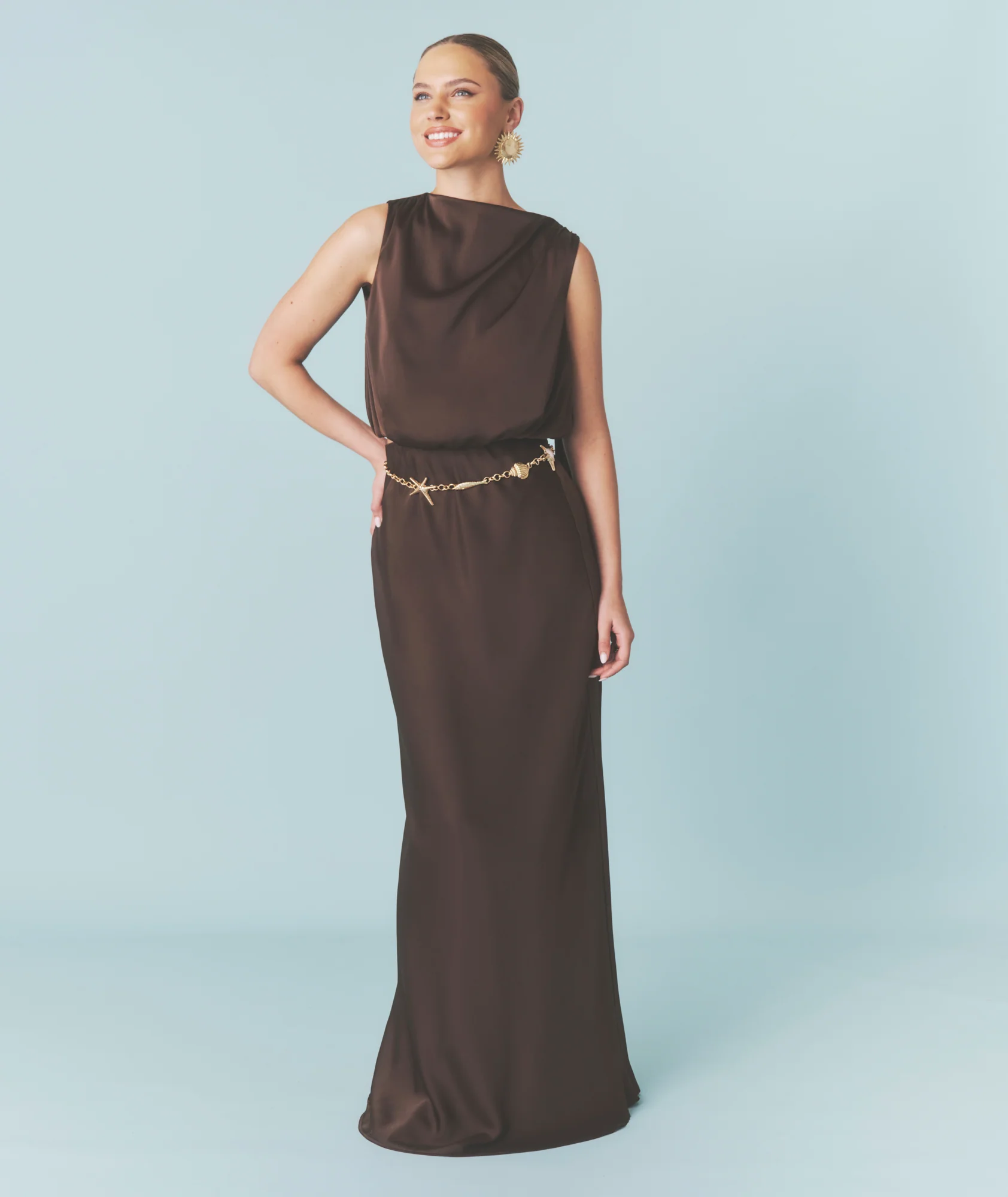 Satin Bias Maxi Skirt - Chocolate - Image 7