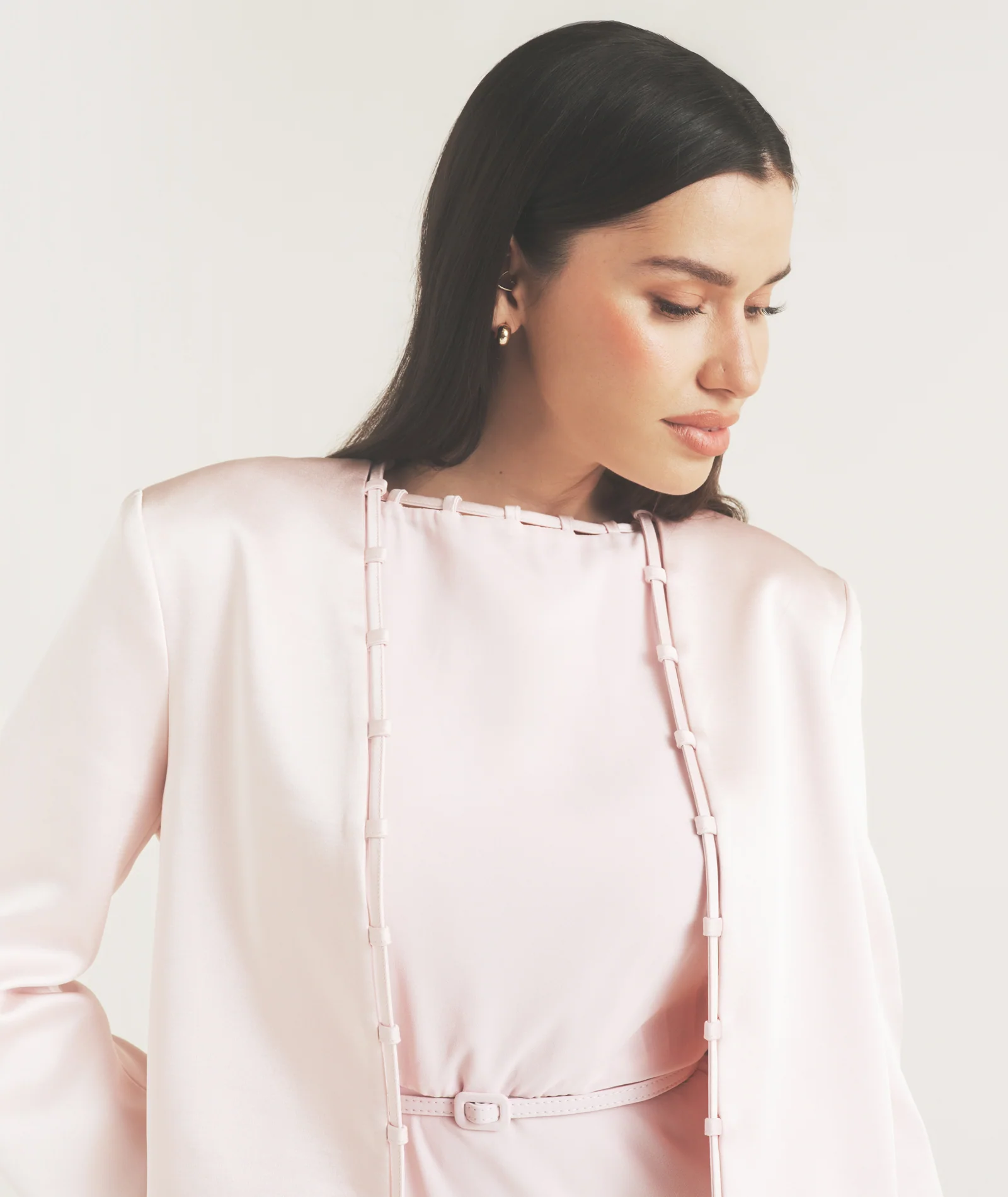 Tailored Trim Detail Satin Jacket - Pale Pink - Image 2
