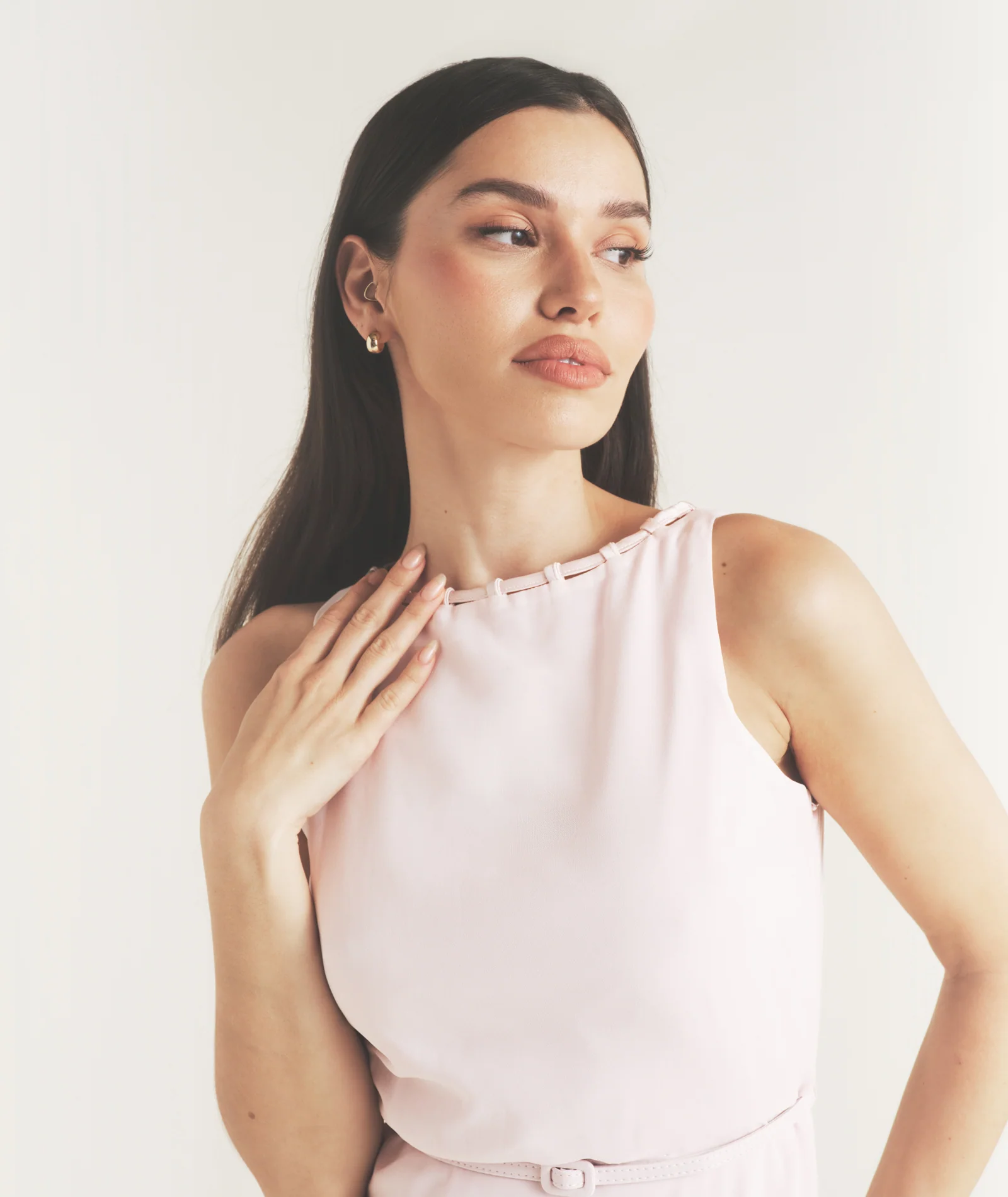 Tailored Trim Detail Midi Dress - Pale Pink - Image 2