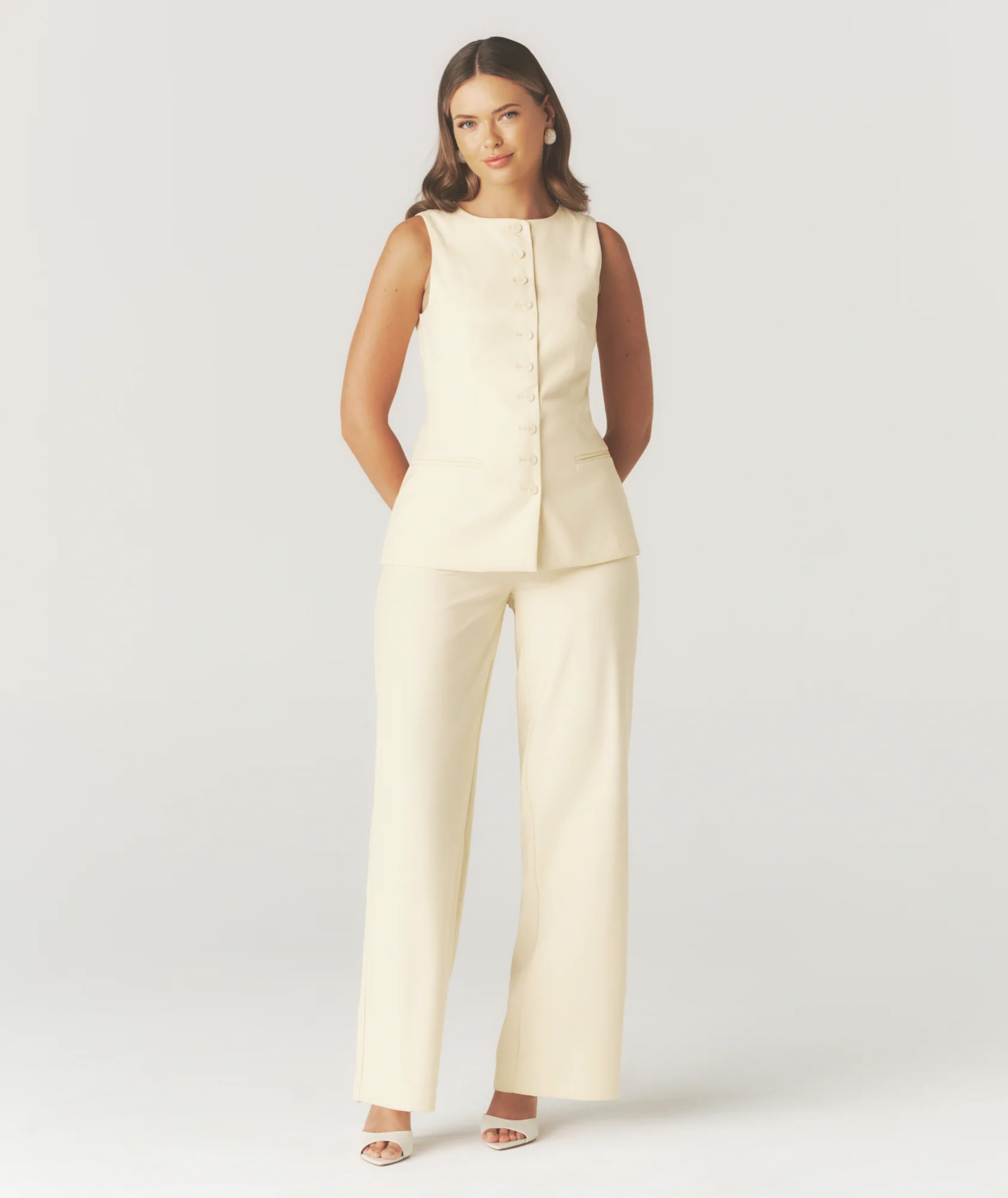 Tailored Wide Leg Pants - Lemon - Image 2