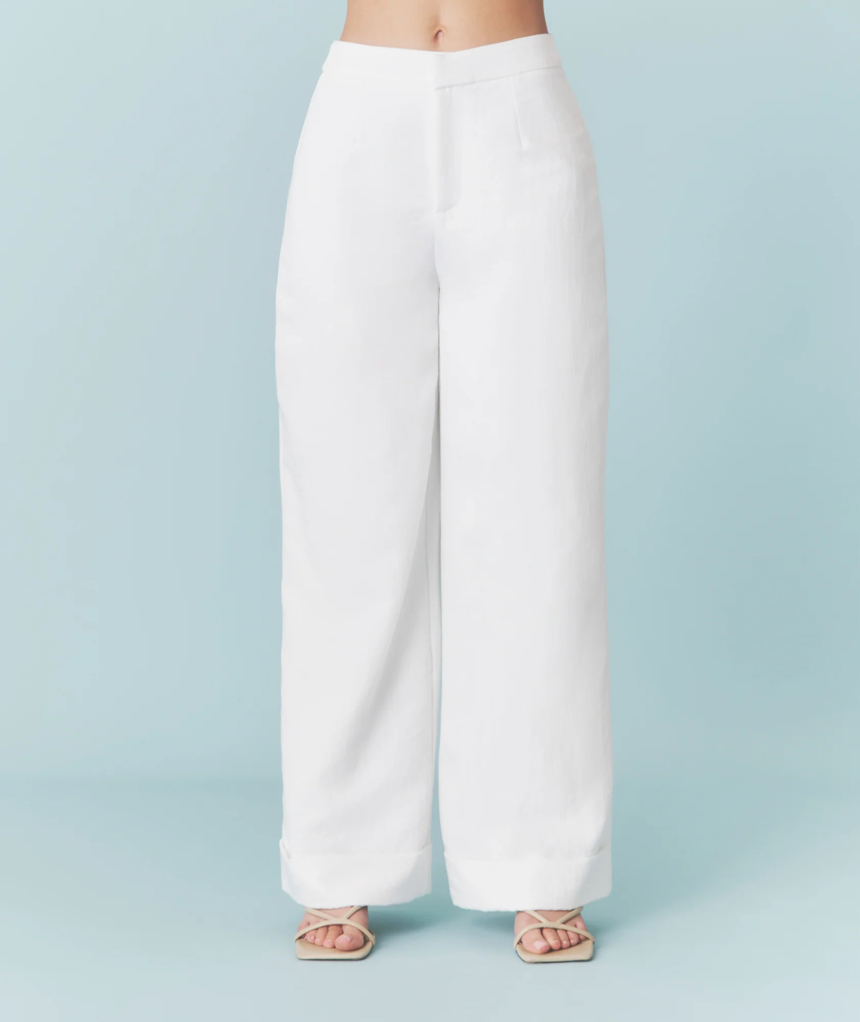 Textured Turn Up Tailored Pants - White - Image 2