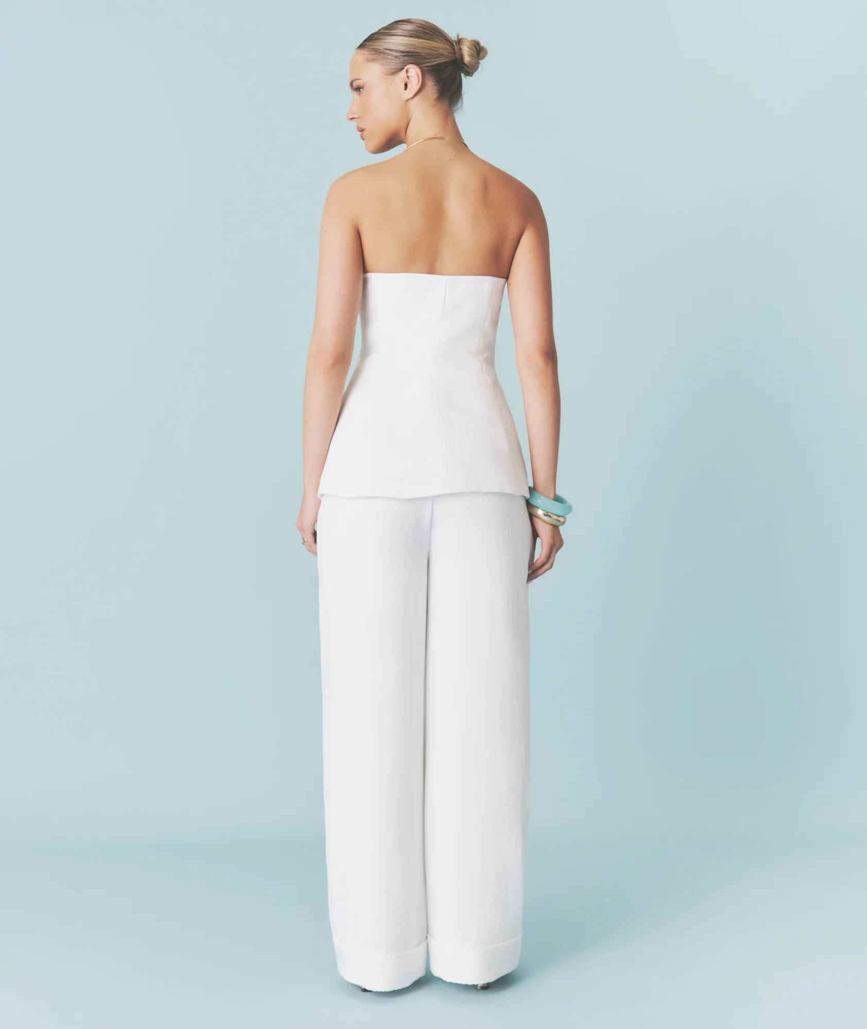 Textured Turn Up Tailored Pants - White - Image 4