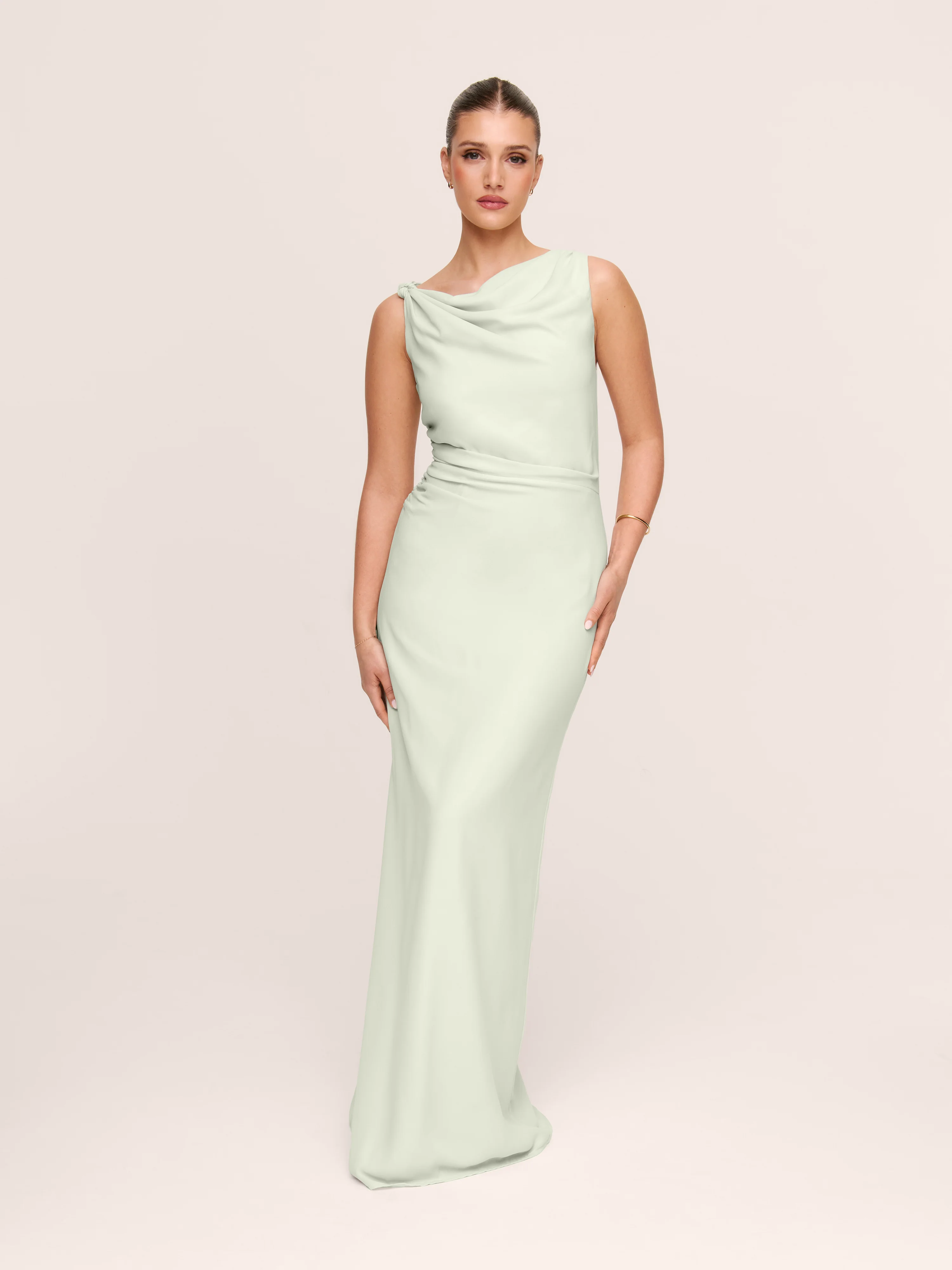 Twist Asymmetrical Chiffon Bridesmaid Dress - Mint Green