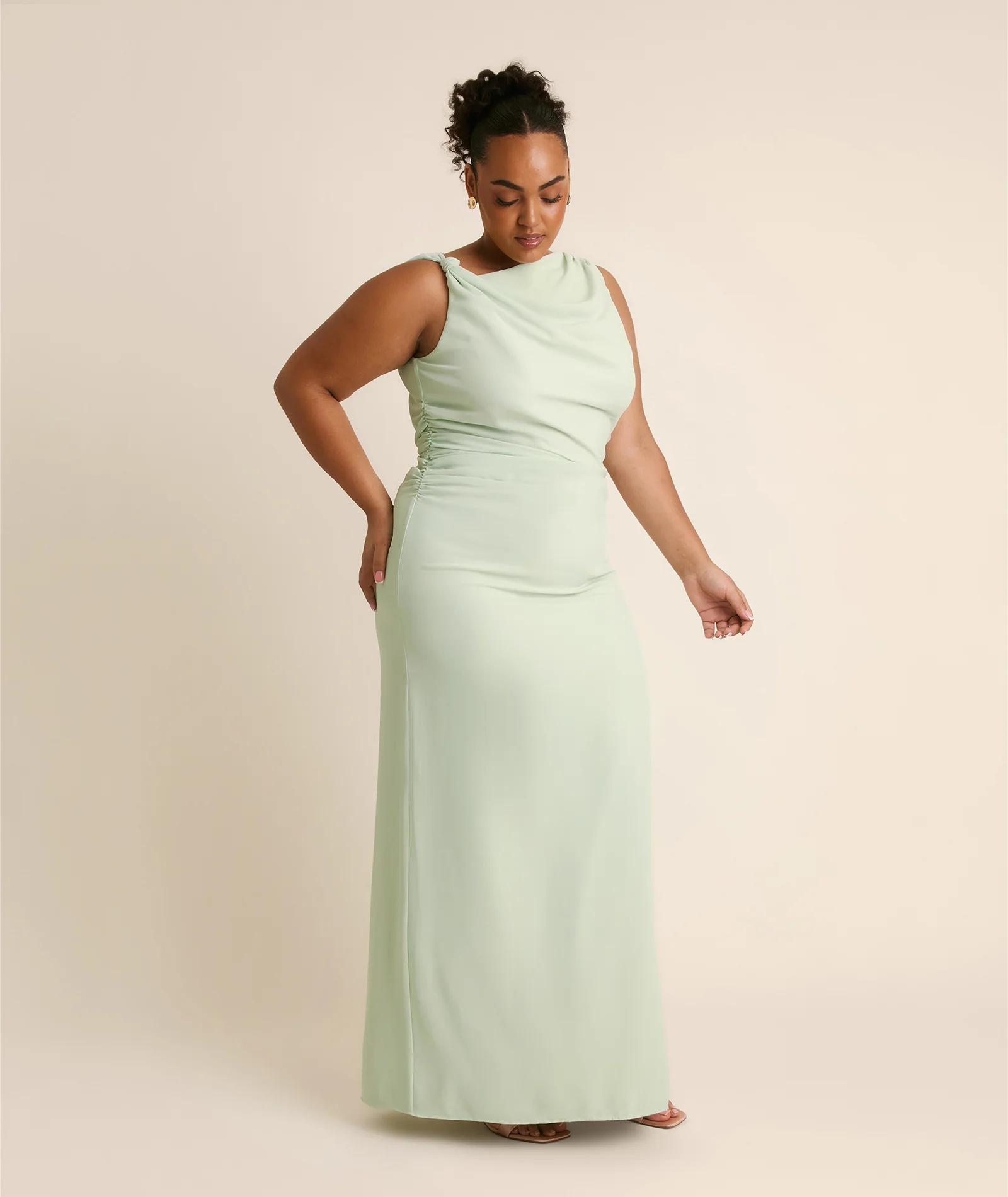 Twist Asymmetrical Chiffon Bridesmaid Dress - Mint Green - Image 2