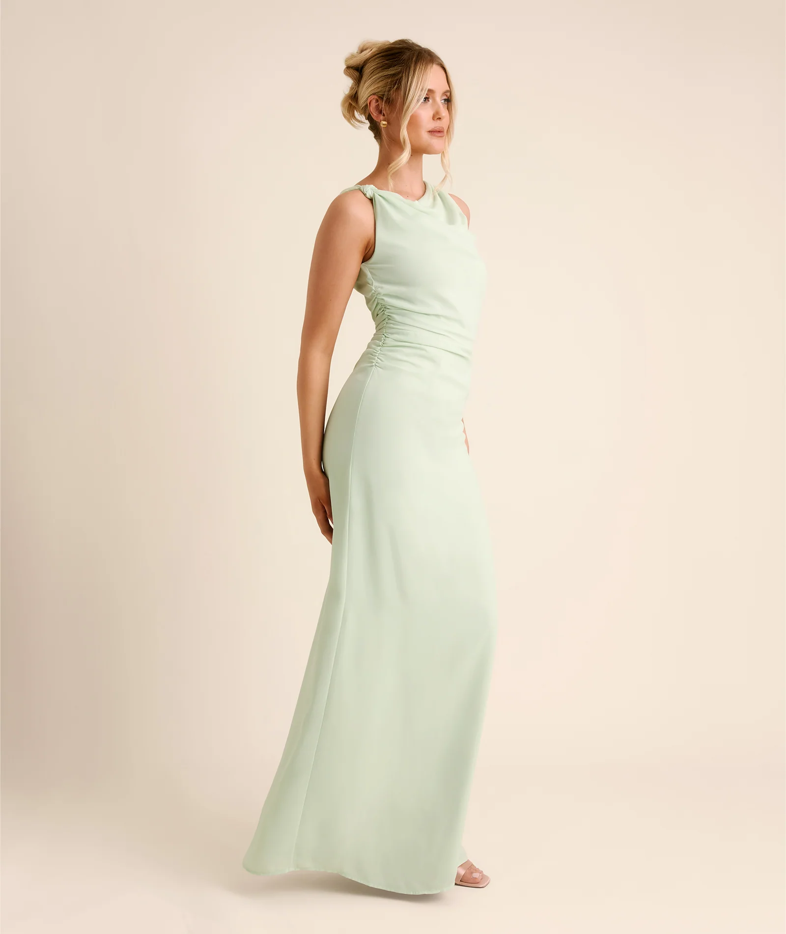 Twist Asymmetrical Chiffon Bridesmaid Dress - Mint Green - Image 4