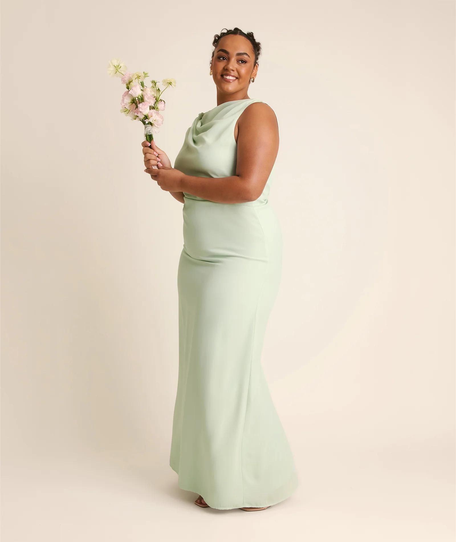 Twist Asymmetrical Chiffon Bridesmaid Dress - Mint Green - Image 6