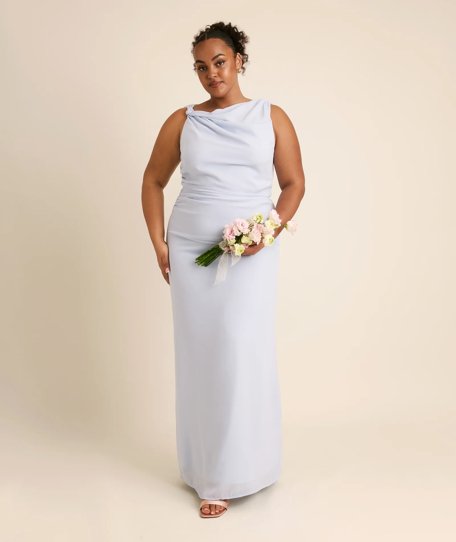 Twist Asymmetrical Chiffon Bridesmaid Dress - Powder Blue - Image 6